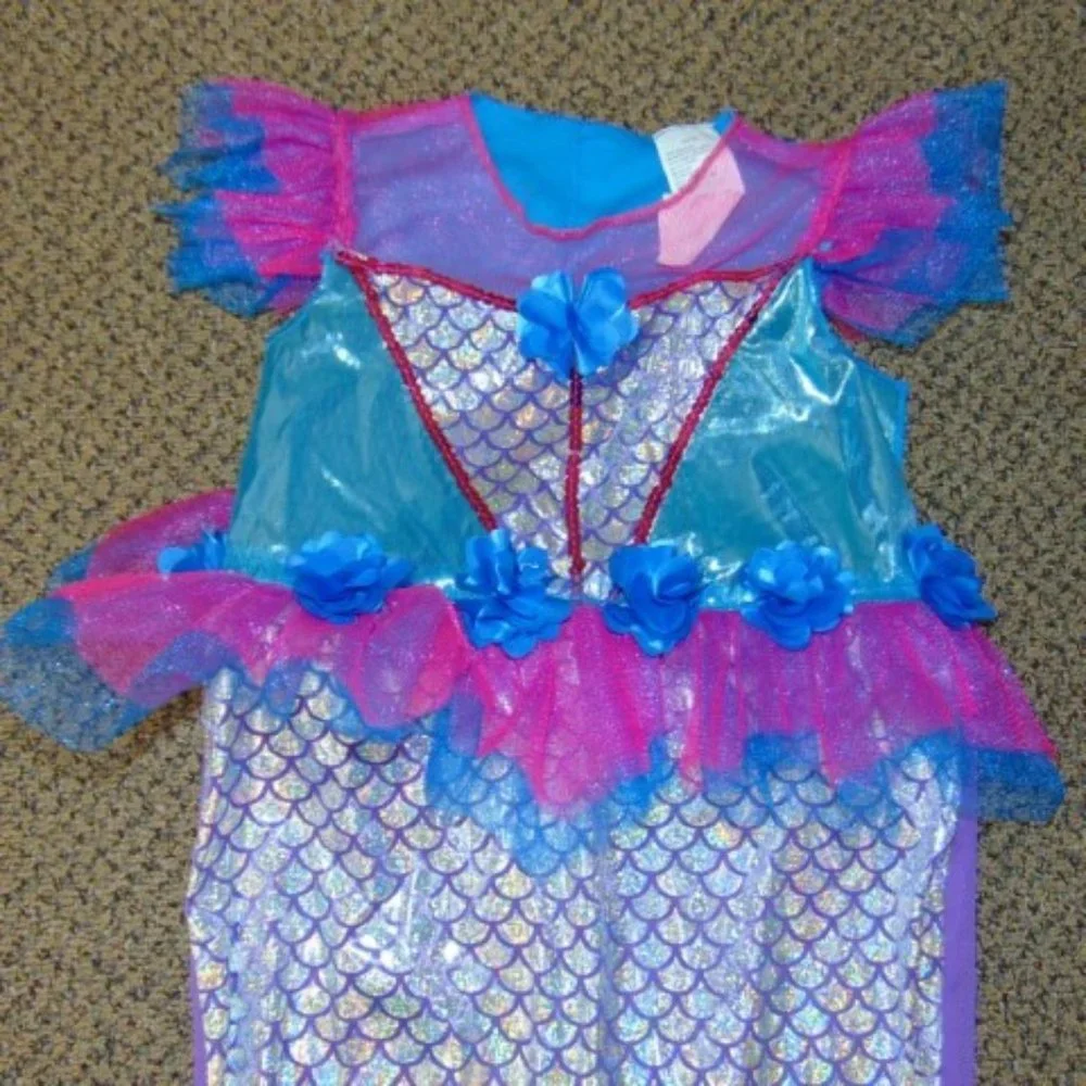 Mermaid Halloween Costume 4/6 Purple Green Long Dress & Hairpiece 2 Pc Girls